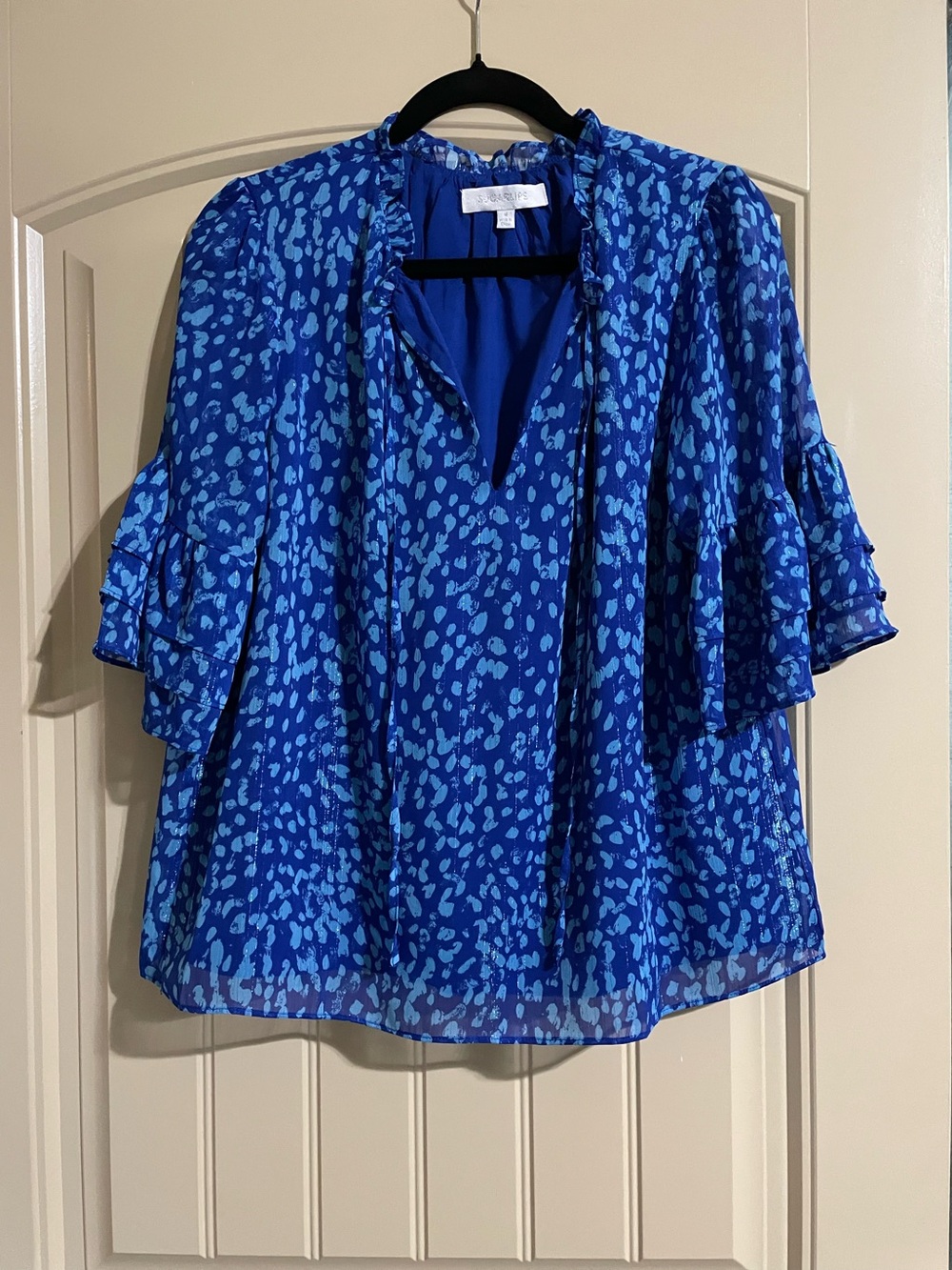 Split Neck Ruffle Blouse